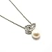 Fashion Silver Tone Metal Butterfly Shape and Dangling White Pearl Pendant Necklace with Clear Rhinestones