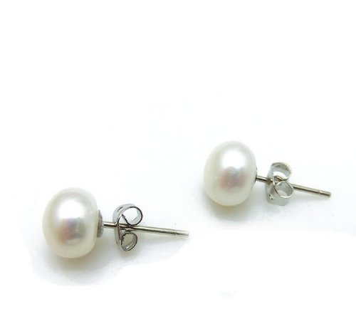 Real Genuine Fresh Water Pearl Silvery Earrings Stud Birthday Xmas Wedding Party
