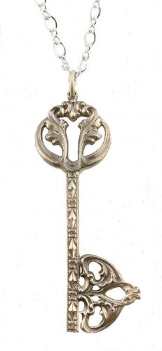 Victorian Style Sterling Silver Gate Key Pendant on Chain