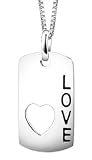 Sterling Silver Love Dog Tag with Cut-Out Heart, 18