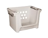 Sterilite 12848506 Stacking Utility Bin Platinum with Putty Handles, Platinum, 6-Pack