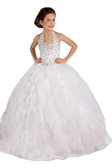 Girls Lace Beaded  Halter Tulle  Ball Gown Flower-Girl Dress/Pageant Dress/Party Dress 