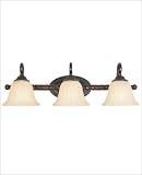 3 Light Bath Bar - Distressed Bronze Finish : Soft Cream Marble Glass