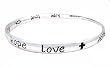 Bracelet - B147 - Bangle Style Inscribed with " "Hope.. Love... Faith" and Crucifix ~ Silver Tone Metal