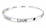 Bracelet - B147 - Bangle Style Inscribed with  Hope.. Love... Faith and Crucifix ~ Silver Tone Metal