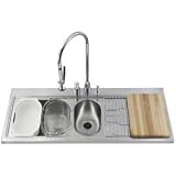 Kohler K-3326R-3 PRO TaskCenter double-basin kitchen sink with drainboard at right and three-hole fa