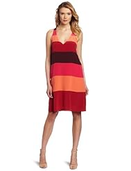 Striped Print Tank Colorblocking Silk  Dress