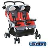 Peg Perego Ultimate Lightweight Side-by-SideStroller- Grey/Ruby