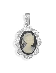Sterling Silver Cameo Pendant with Filigree Edge