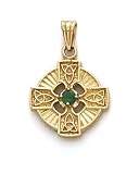 14k Celtic Cross Synthetic Emerald Pendant - JewelryWeb