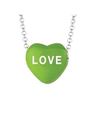 Sterling Silver 12mm Green enamel Sweethearts LOVE Heart Pendant