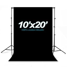 Lumenex Studio Heavy Duty 10' x 8.5' Background Stand Backdrop Support System Kit + 10' x 20' 100% Cotton Black Muslin Backdrop Background Photo Portrait Studio