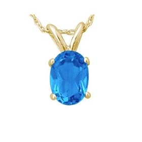 All-Natural Genuine 8x6 mm, Oval Blue Topaz pendant set in 14k Yellow gold by Szul