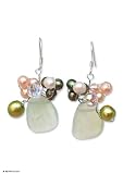 Pearl and prehnite cluster earrings, 'Elixir'