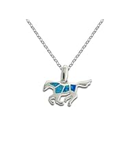 Sterling Silver Blue Opal Flat Horse Pendant with Chain