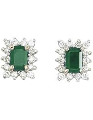14K Yellow Gold Emerald-Cut Emerald and Diamond Earrings