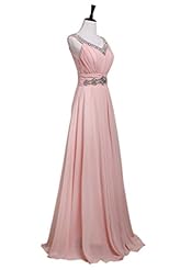V-neck Beaded Chiffon Bridesmaid Dress/Prom Dress  with a Court Train  with a Brush/Sweep Train 