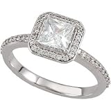 1.00 Ct SI Princess Cut Pave Diamond Halo Engagement Thin Vintage Anniversary