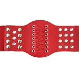 RED CROSS-STITCH & RIVET ELASTIC WIDE CORSET CINCH BELT