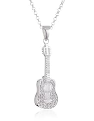 VINANI brand Germany 925 Sterling Silver Women Pendant Guitar with white Zirconia & Cable Link Chain Necklace AGG-T