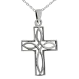 Sterling Silver Polished Celtic Design Cross Pendant with 18 inch Cable Chain