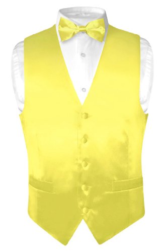 Biagio Men's Solid YELLOW SILK Dress Vest Bow Tie Set for Suit or Tuxedo