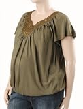 Motherhood Maternity: Plus Size Short Sleeve V-neck Decorative Trim Maternity Shirt