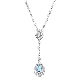 14k White Gold Aquamarine and Diamond Necklace (G-I I1, 1 6 ct tw) by Mondera