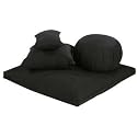Buckwheat Zafu, Zabuton and Support Meditation Cushions Set (4Pc), Dark Navy