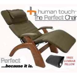 The Human Touch Power Electric Perfect Chair Recliner - PC95 PC-095 Walnut Recline Wood... by The Human Touch Power Electric Perfect Chair Recliner - PC95 / PC-095 Walnut Recline Wood Base Sage Green MicroSuede Pads - Interactive Health Zero Anti Gravity Chair