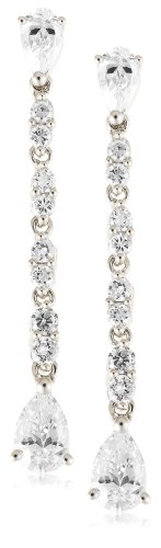 Platinum Overlay Sterling Silver Pear-Shaped Cubic Zirconia Dangle Post Earrings