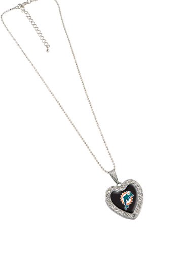 NFL Miami Dolphins Reversible Crystal Heart Pendant with 16