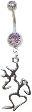 Browning Titanium Anodized Silver with Purple Rhinestone with Heart & Sexy Deer Mate Belly Navel Ring Jewelry