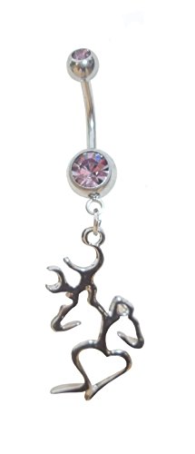 Browning Titanium Anodized Silver with Purple Rhinestone with Heart & Sexy Deer Mate Belly Navel Ring Jewelry