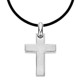 Stainless Steel Cross Men's Pendant w/Rubber Cord 18