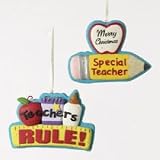 TEACHER PERSONALIZED HANGING ORNAMENT - 4 RESIN PAINTED TEACHER PERSONALIZED HANGING ORNAMENT SET OF 2 - Christmas Ornament
