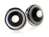Round Mother of Pearl & Onyx Silver Cufflinks with Presentation Box