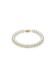 14KT Yellow Gold Beautiful 6.5-7.0mm Round White Freshwater Pearls make up this Stunning Bracelet.