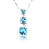 10k White 3 Stone Drop Round Blue Topaz Pendant