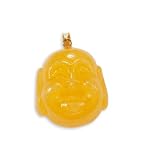 31MYmpLVLUL. SL160  14k Gold Bail Lucky Buddha Head Yellow Jade Pendant