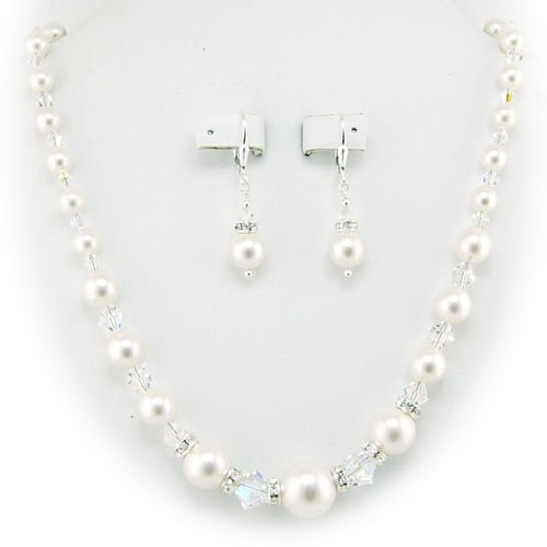 White Swarovski Elements Pearl Clear AB Crystals Sterling Silver Adjustable 16-18 Inches Earrings