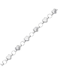 BRI Jewelry 14K White Gold Shiny Textured Fancy Heart Bracelet with Pear Shape Clasp