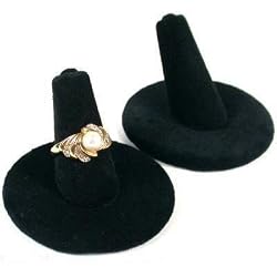 2 Black Velvet Round Base Ring Finger Jewelry Holder Showcase Display Stands