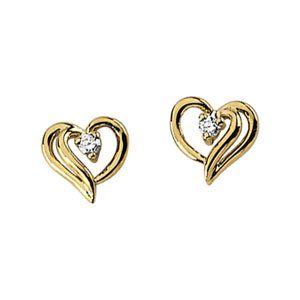 14k Yellow Gold 0.04 Ct Tw Diamond Heart Earrings