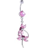Pink Cubic Zirconia Double Dragonfly Belly Ring