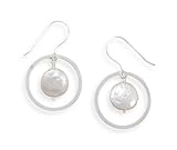 Open Circle French Wire Earrings with Coin Pearl Drop