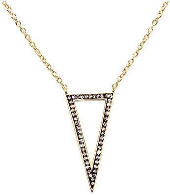 14k Yellow Gold Plated .925 Sterling Silver Open Triangle Black Diamond Crystal Necklace