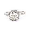 0.96ct Ctr. Cushion Cut Diamond Ring D Color & VS1 Clarity (EGL) with 0.28ct tw. Sidestones in 18k White Gold