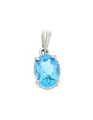 14K White Gold Genuine Natural Blue Topaz Oval Shaped 6 x 8 mm. Solitaire Pendant