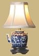 Small Blue & White Porcelain Teapot Accent Table Lamp